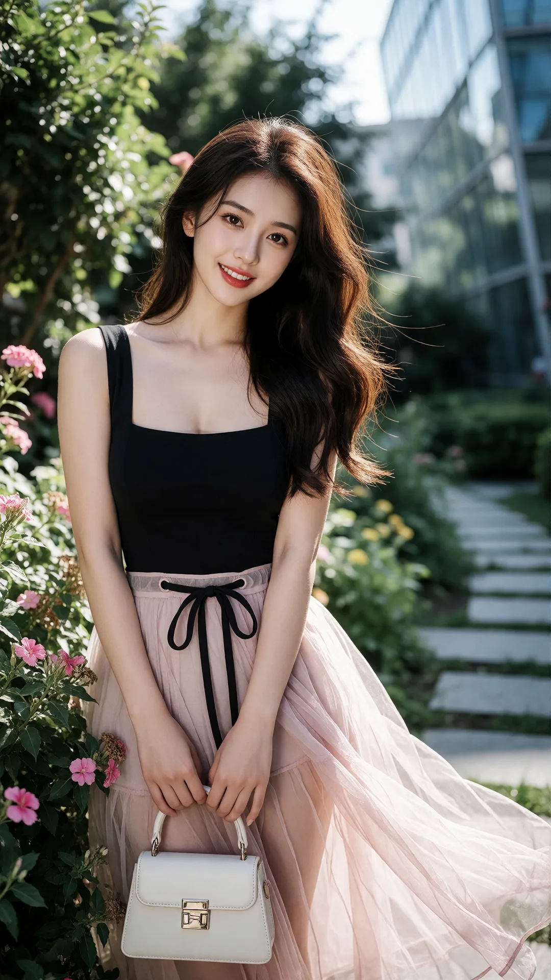 画面风格：清新自然的户外人像摄影，色彩明快柔和，光影细腻真实，整