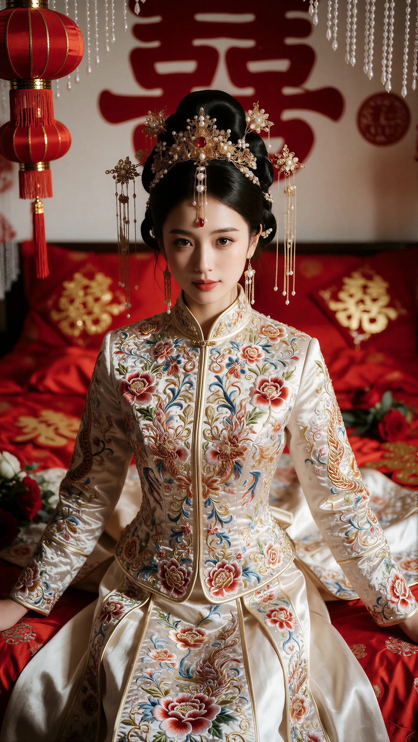 画面风格：精致典雅的新中式婚礼摄影风格，采用高分辨率与高清晰度呈